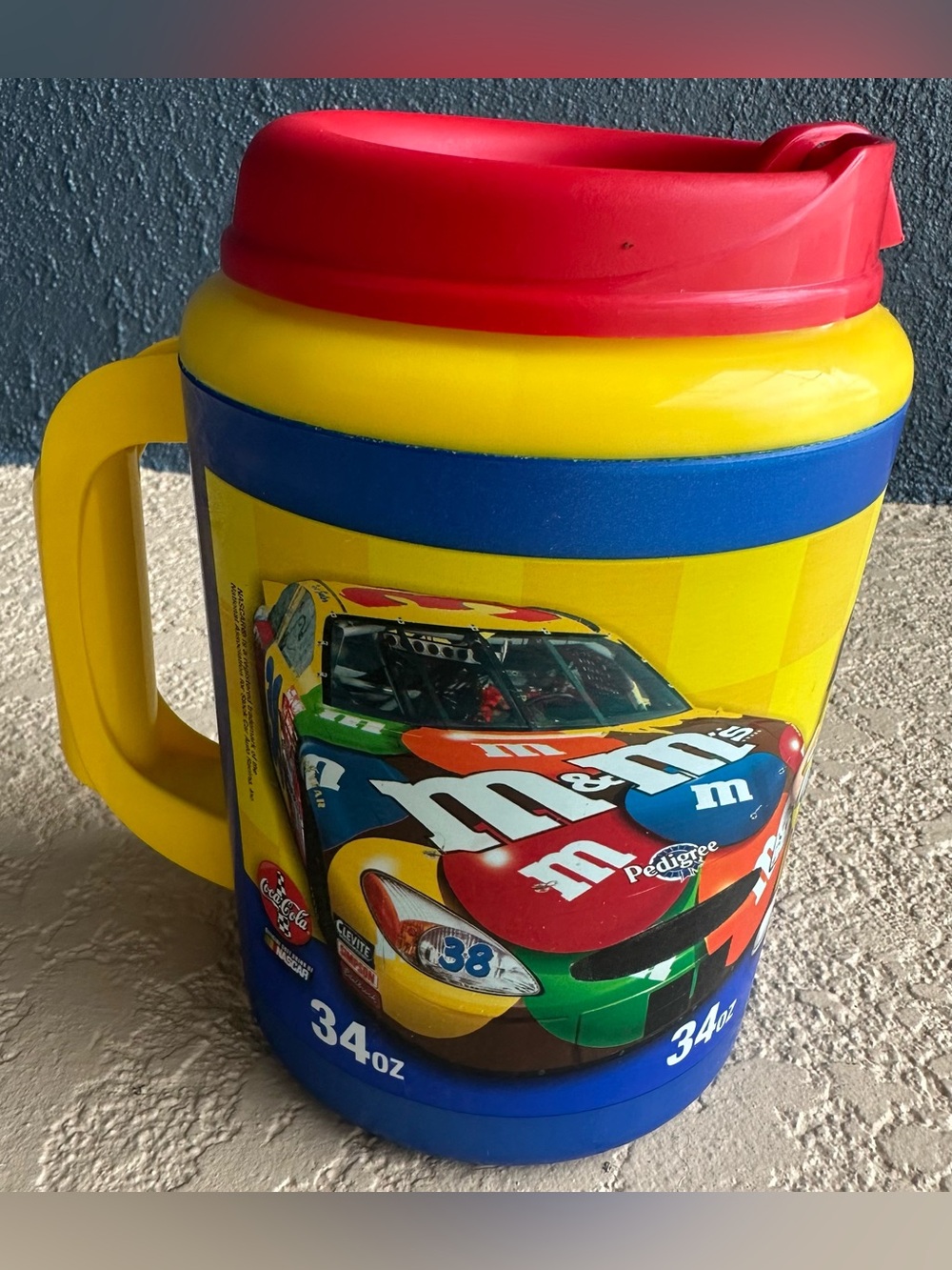 Aladdin Coke Cola Mobil 1 NASCAR M & M’s 2003 34 oz. Monster Mug w/Lid in VGC